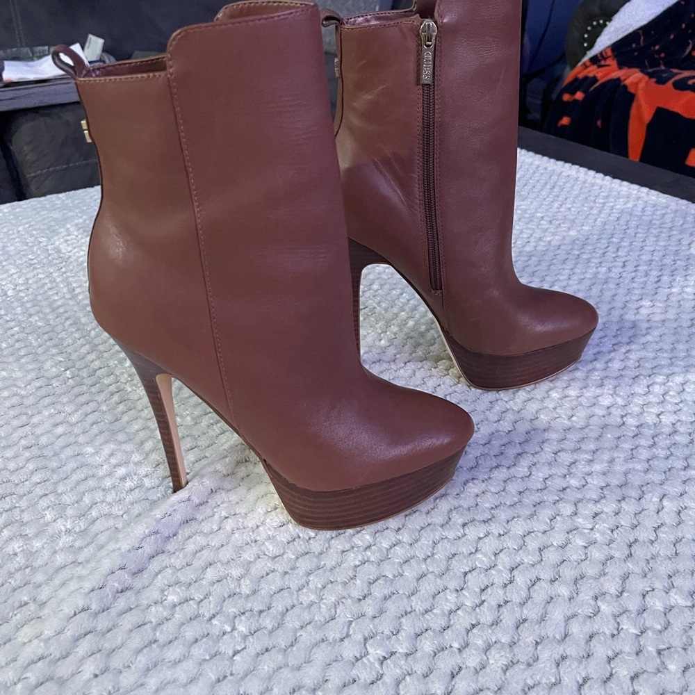 Elegant Brown High Heel Ankle Boots by Guess